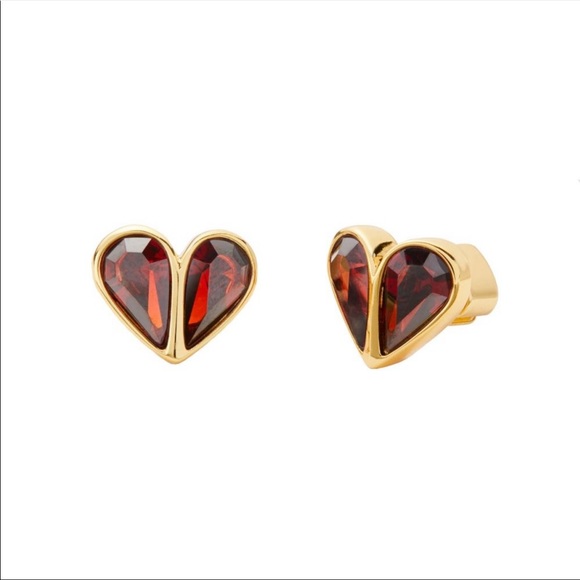 kate spade Jewelry Kate Spade Nwt Red Gold Stone Small Heart Earrings